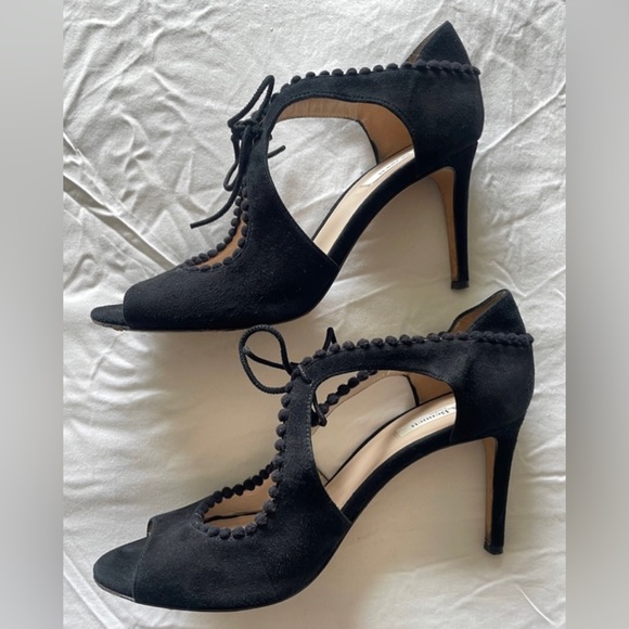 L.K.BENNETT | Ellena Black Suede Peep-Toe Heels, Size 9 - Picture 7 of 8